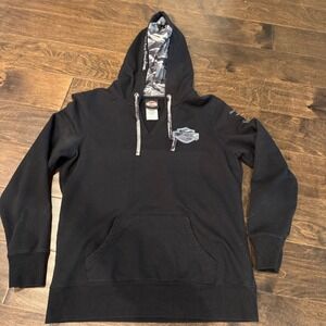 Harley Davidson Black Camo Lined Hoodie Pullover Sweatshirt Womens Size M